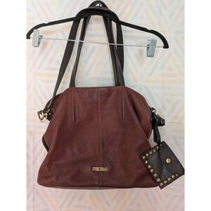 Lucky Brand Brown‎ Leather Tote Bag Brass Hardware Studded Pouch